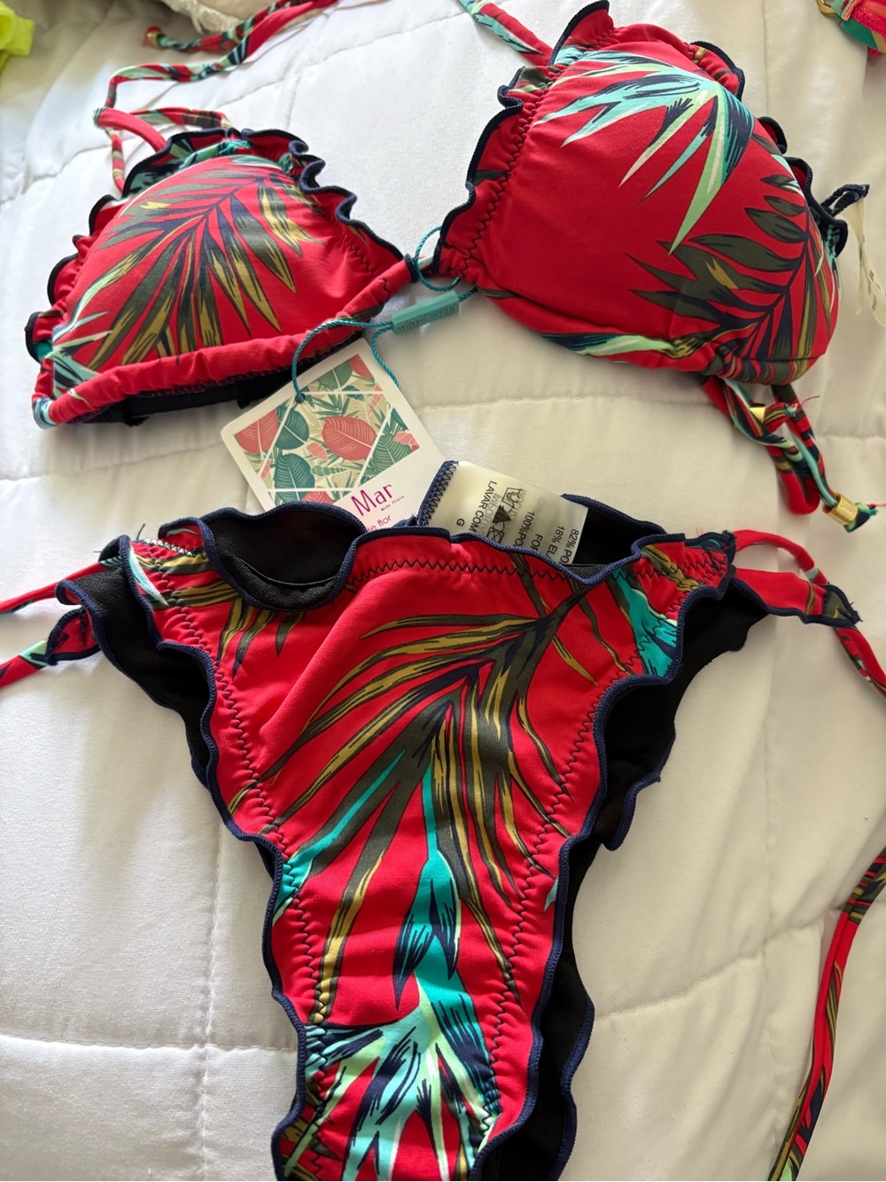 Brazilian Biquini. Red Tropical Print Women's Bikini Set